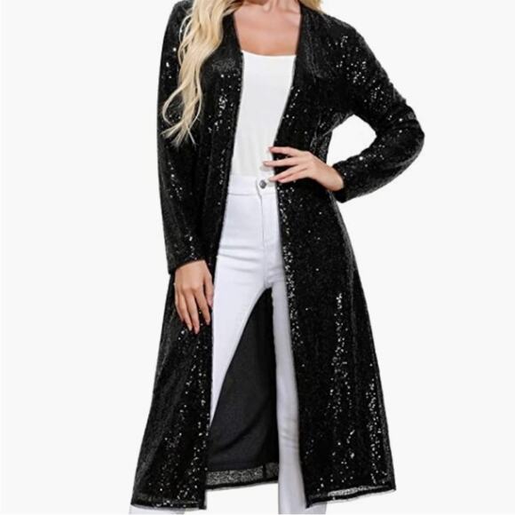 Anthropologie x BB Dakota sequin duster open cardigan black size small - Picture 10 of 12